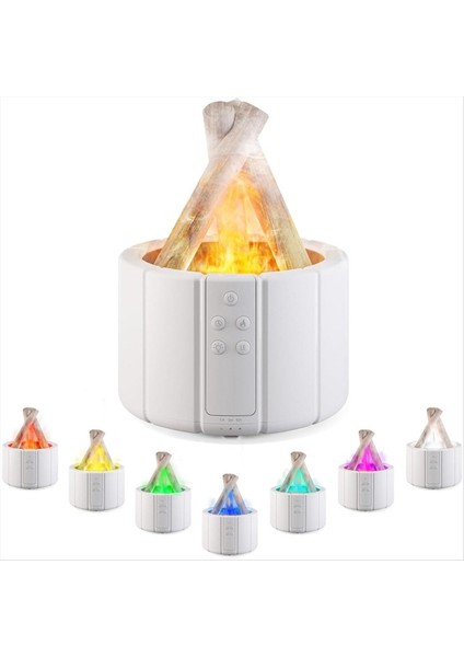 Simüle Edilmiş Alev Difüzör Şenlik Ateşi Hava Nemlendiricisi Ultrasonik Serin Sis Yapıcı Sisli LED Uçucu Yağ Lambası Difüsör, Beyaz (Yurt Dışından) modelleri