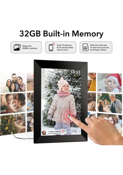 Dijital Fotoğraf Çerçevesi Kablosuz 10.1 Inç 32GB Dokunmatik Ekran, Uygulama Üzerinden Fotoğraf/video Paylaşımı - Lisinya