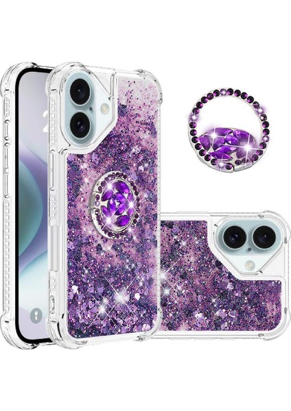 Halka Kickstand Halka Kickstand Köpüklü Kum ile IPhone 16 Telefon Kılıfı (Yurt Dışından)