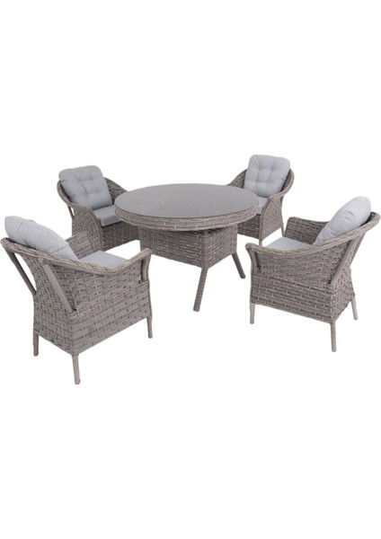 Spark Nova 110 cm Rattan Yuvarlak Minderli Bahçe Masa Takımı