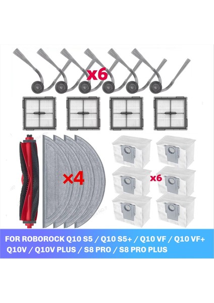 Roborock Q10 S5/Q10 S5+/Q10V/Q10V+/Q10 VF/Q10 Vf+/s8 Pro/s8 Pro Plus Ana Yan Fırça Filtresi Paspas Bezi Toz Torbası (Yurt Dışından) modelleri
