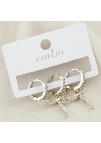 3 Adet Peri Zirkon Taşlı Küpe