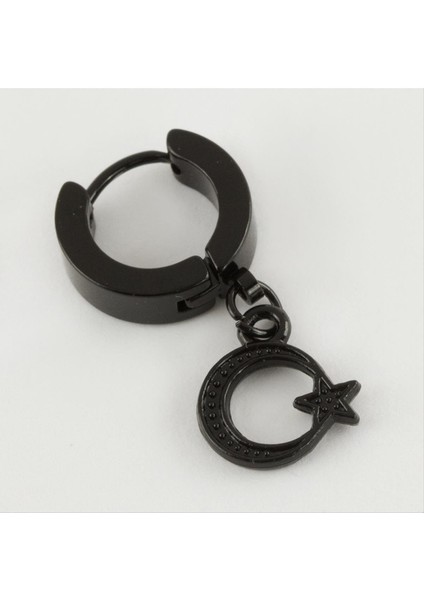 Ay Yıldız Figürlü Çelik Erkek Küpe 1 Adet