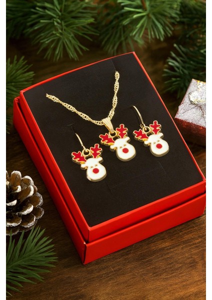 Geyik Yılbaşı Kutulu Zincir Kolye Set