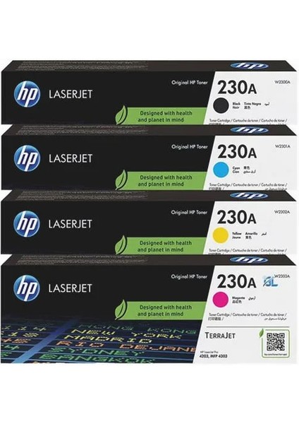 Hp 230A W2300A/W2301A/W2302A/W2303A Siyah Mavi Sarı Kırmızı Orjinal Toner Seti / Hp Color Laserjet Pro 4203DN / 4203DW / 4303DW / 4303FDN / 4303FDW