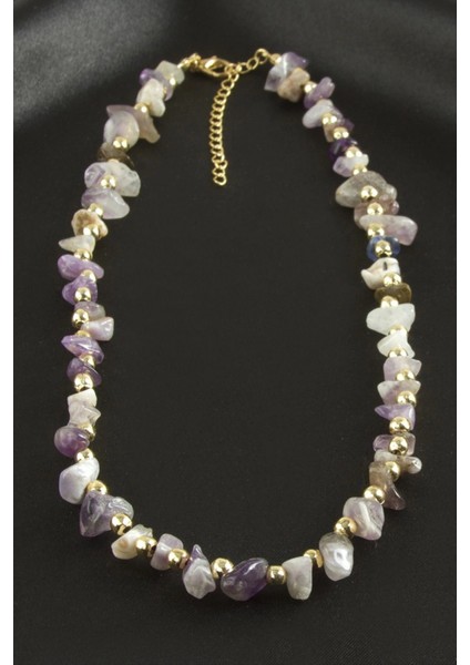 Ieg Amatist Kırık Doğaltaş Kolye