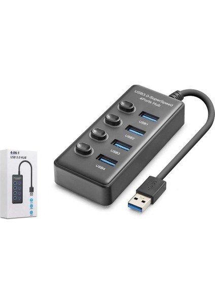 Hadron HDX7049 USB Hub 3.0 5gbps 4x Usb-A 4 Port Switch’li Çoklayıcı Siyah