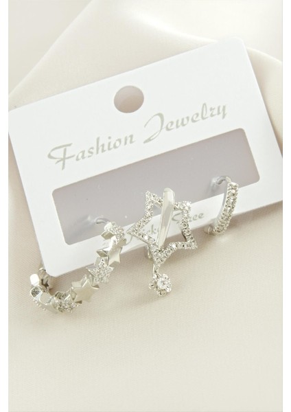 3 Adet Yıldız Zirkon Taşlı Küpe