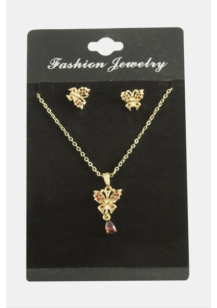 Kelebek Zirkon Taşlı Set Kolye