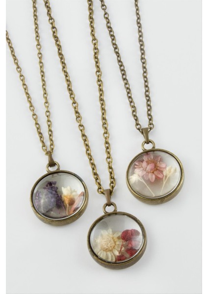 Karışık Renkli Çiçek Canlı Kolye