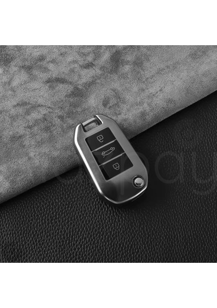 Peugeot 208 301 307 308 508 2008 3008 Partner Titan Gri Tpu Anahtar Kılıfı (Ortası Bagaj Tuşlu)