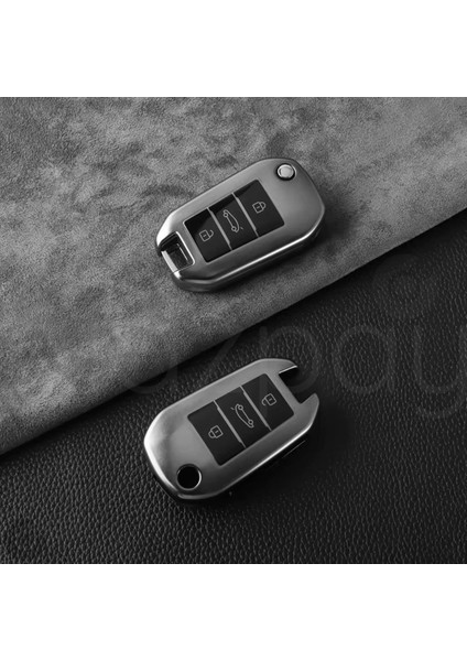 Peugeot 208 301 307 308 508 2008 3008 Partner Titan Gri Tpu Anahtar Kılıfı (Ortası Bagaj Tuşlu) modelleri