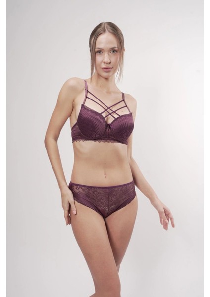 Destekli Dantelli Göğüs Arası Ipli Sütyenli Brazilian Mürdüm Takım fiyatları