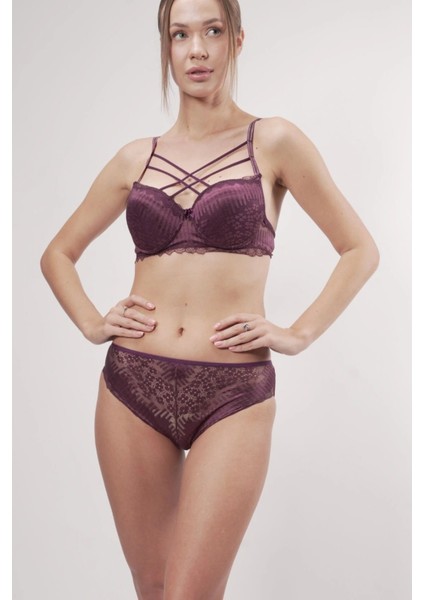 Destekli Dantelli Göğüs Arası Ipli Sütyenli Brazilian Mürdüm Takım modelleri