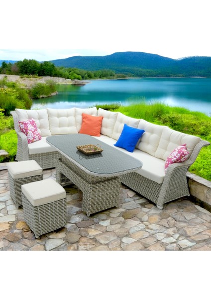 Serena | Rehome Rattan İki Puflu L Bahçe Köşe Takımı | 316