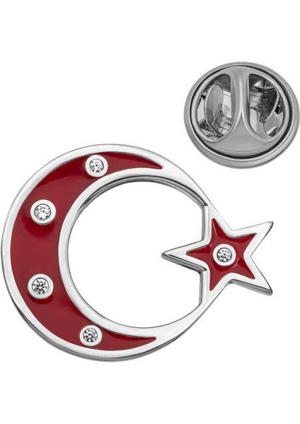 925 Ayar Gümüş Ay Yıldız Rozet T8667 (972972)