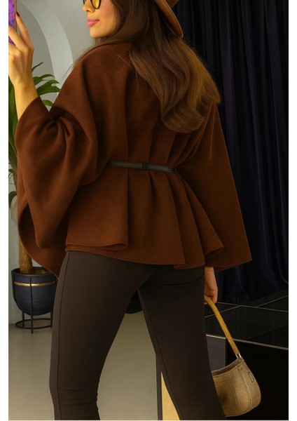 Prilika Kahverengi Kaşmir Panço – Kadın Kemerli Rahat Kalıp 2025 indirimleri