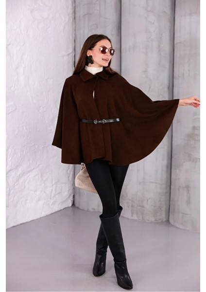 Kadın Kahverengi Şık Kemer Detaylı Panço fiyatları