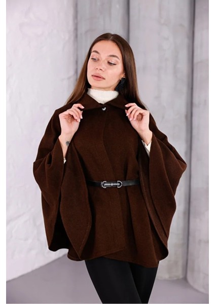Kadın Kahverengi Şık Kemer Detaylı Panço modelleri