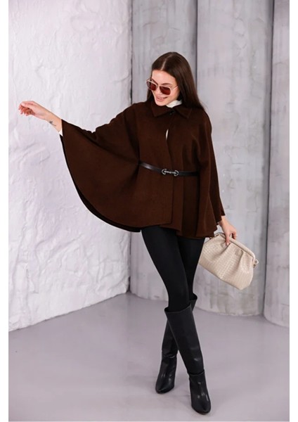 Kadın Kahverengi Şık Kemer Detaylı Panço indirimleri