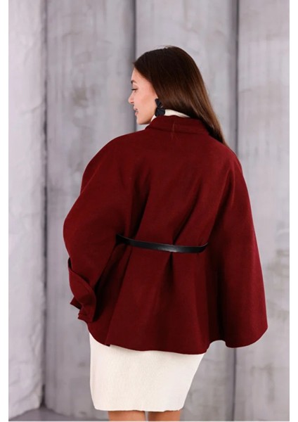 Kadın Bordo Şık Kemer Detaylı Panço fırsatları