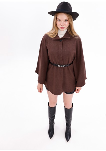 Kadınlar Için Şık Kahverengi Kemerli Kaşe Panço indirimleri