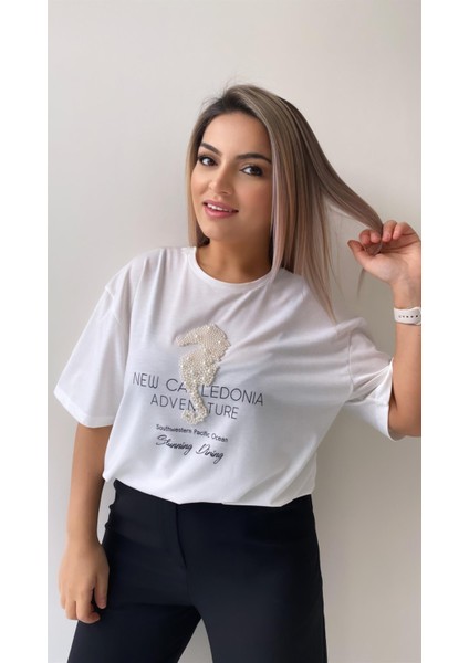 Inci Işlemeli Adven Ture Tişört Ekru indirimleri