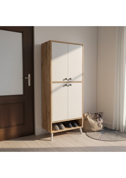 Dilek 4 Kapaklı ve 9 Raflı Çok Amaçlı Dolap - Atlantik Çam / Beyaz - 165X35X64 cm fiyatları