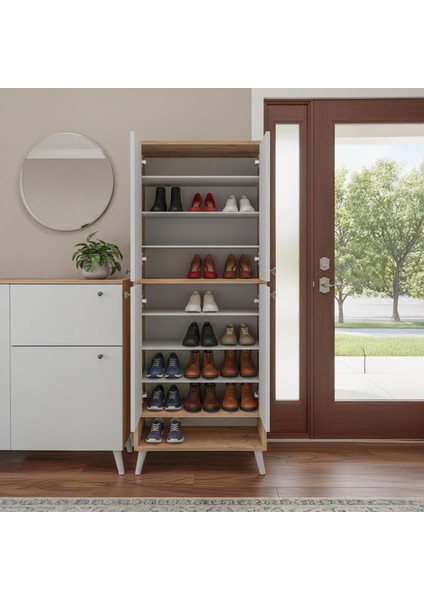 Dilek 4 Kapaklı ve 9 Raflı Çok Amaçlı Dolap - Atlantik Çam / Beyaz - 165X35X64 cm modelleri