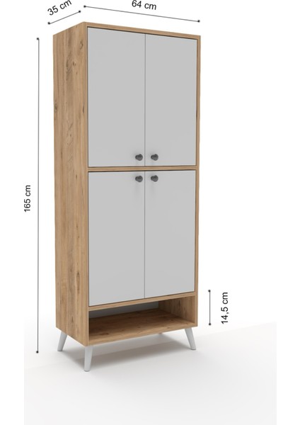 Dilek 4 Kapaklı ve 9 Raflı Çok Amaçlı Dolap - Atlantik Çam / Beyaz - 165X35X64 cm fırsatları