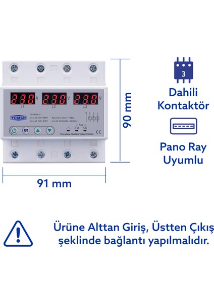 Voltaj Koruma Rölesi Koruyucu Röle 220V 63A 3 Fazlı - Ev Tipi Trifaz modelleri