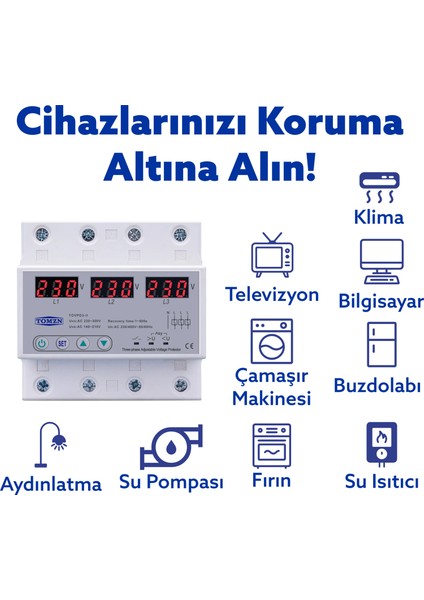 Voltaj Koruma Rölesi Koruyucu Röle 220V 63A 3 Fazlı - Ev Tipi Trifaz fırsatları
