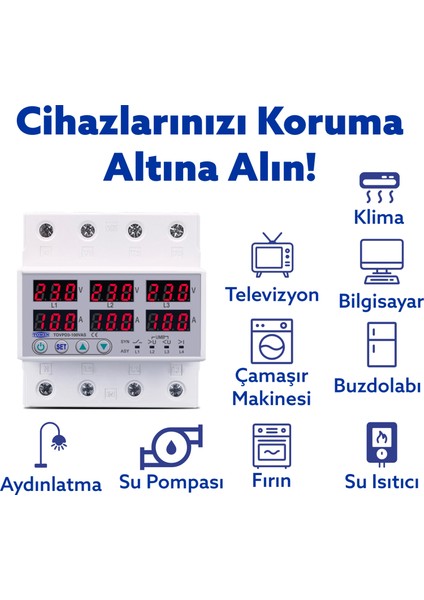 Ayrışık Voltaj ve Akım Koruma Rölesi Gerilim Koruyucu 100A 3 Fazlı - Ev Tipi Trifaz indirimleri