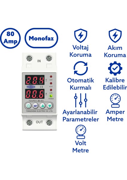 Voltaj ve Akım Koruma Rölesi Yüksek Alçak Gerilim Akım Koruyucu Monofaz 80A