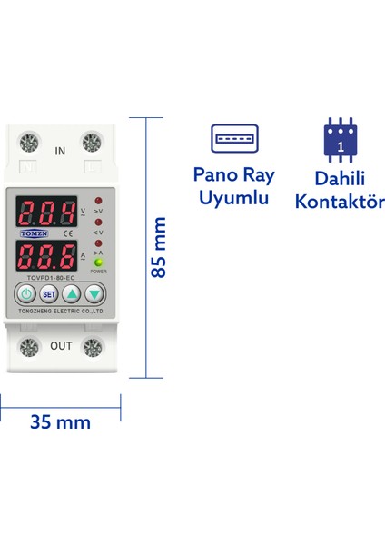 Voltaj ve Akım Koruma Rölesi Yüksek Alçak Gerilim Akım Koruyucu Monofaz 80A