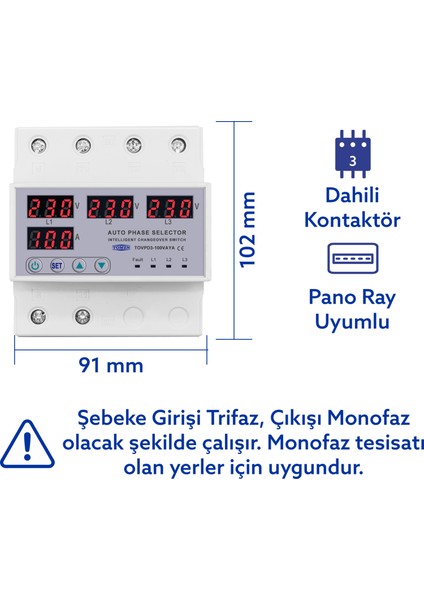 Otomatik Faz Seçici Ve Yüksek Alçak Voltaj Akım Koruma Rölesi 220v 100A