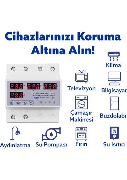 Otomatik Faz Seçici Ve Yüksek Alçak Voltaj Akım Koruma Rölesi 220v 100A