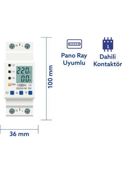 Hiking Voltaj ve Akım Koruma Rölesi Yüksek Alçak Gerilim ve Akım Koruyucu Röle 63A