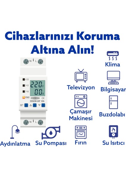 Hiking Voltaj ve Akım Koruma Rölesi Yüksek Alçak Gerilim ve Akım Koruyucu Röle 63A