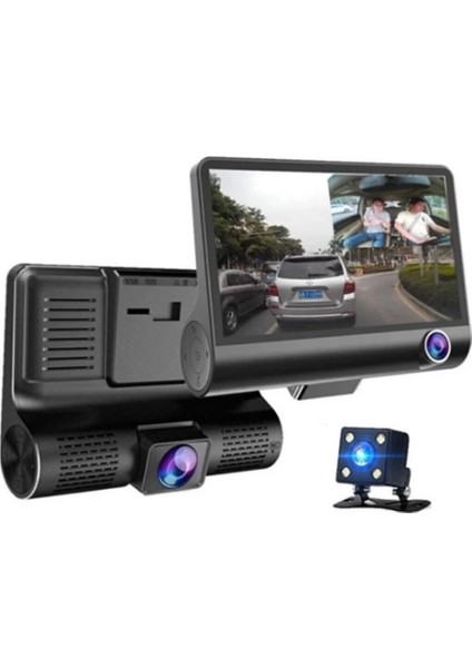 Araç Içi Kamera Gece Görüşlü 3 Kameralı 4 Inç 1080P Yol Kayıt Kamerası Geri Vites