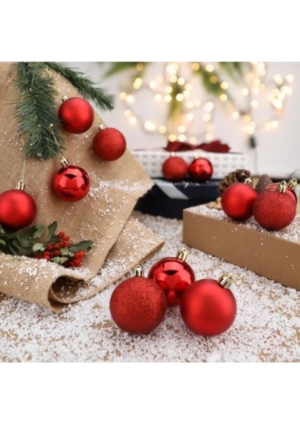 12 Adet Parlak Kırmızı 3 cm Mini Yılbaşı Topu, Noel Çam Ağacı Topu, Süs Topu