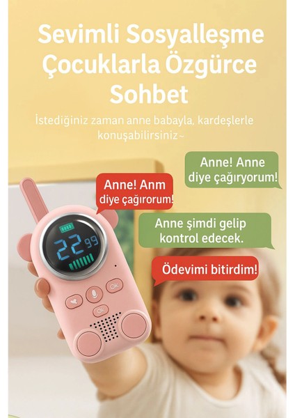 Çocuklar Için Kamp Yürüyüş El Telsizi Şarj Edılebılır 3km Menzil Pembe indirimleri