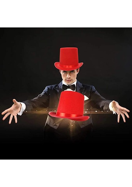 Yetişkinler Için Kırmızı Renk Ringmaster Sihirbaz Şapkası Fötr Şapka 15 cm fiyatları