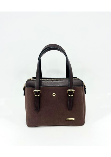 Kadın Uzun Askılı 4 Bölmeli Gold Aksesuarlı Süet Deri Omuz ve El Çantası