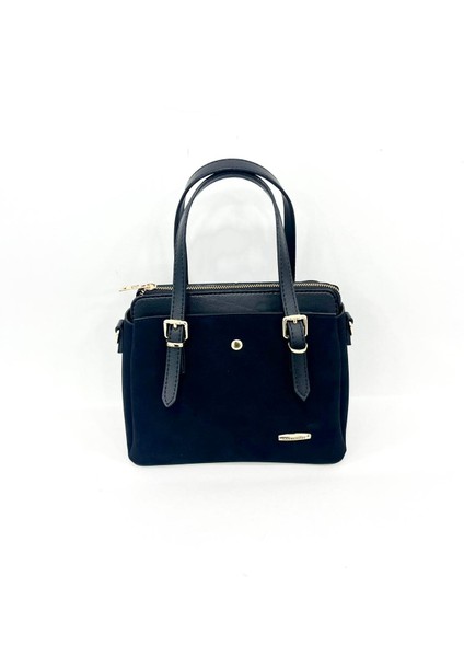 Kadın Uzun Askılı 4 Bölmeli Gold Aksesuarlı Süet Deri Omuz ve El Çantası