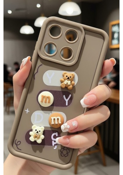 Realme 11 Uyumlu Kılıf Kahverengi Renk Ayıcık Figürlü 3D Kamera Korumalı Darbe Emici Yumuşak Silikon Kapak