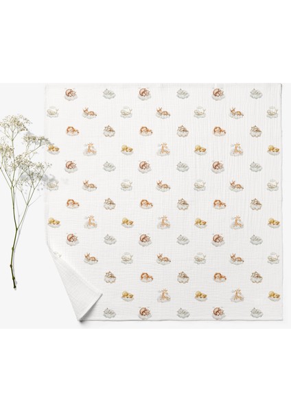 4 Katlı Müslin Örtü - Uykucular Desenli Bebek Müslin Battaniyesi - Dört Katlı Müslin 100X110 cm fiyatları