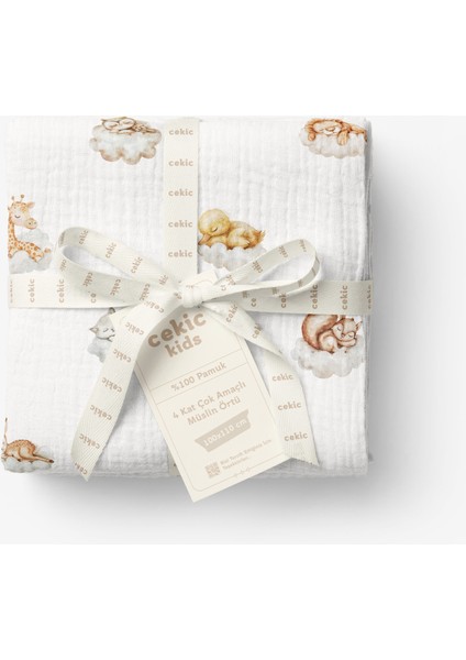 4 Katlı Müslin Örtü - Uykucular Desenli Bebek Müslin Battaniyesi - Dört Katlı Müslin 100X110 cm fırsatları