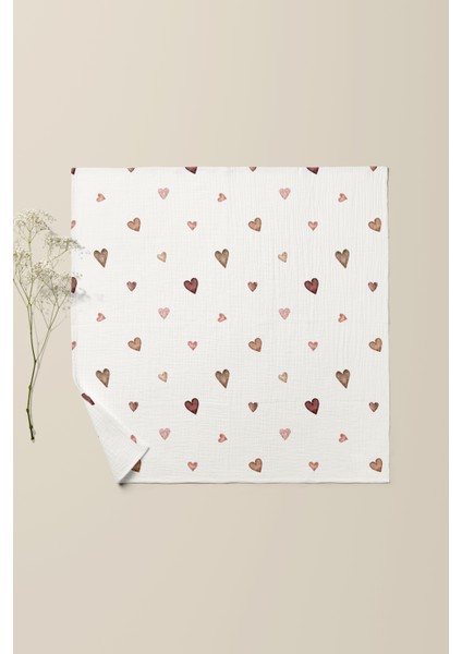 4 Kat Müslin Örtü - Kahverengi Kalp Desenli Bebek Battaniyesi - Dört Katlı Müslin 100X110 cm fiyatları