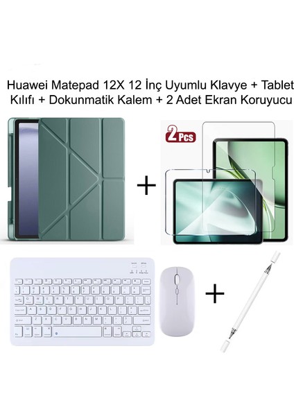 Yesnıce Huawei Matepad 12X 12" Uyumlu Standlı Kılıf ve Dokunmatik Kalem ve Klavye ve Mouse